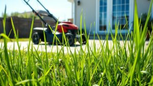 Overgrown, tall new grass on a sunny day, in need of its first mow.