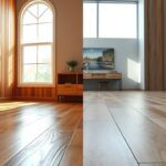 A side-by-side comparison of engineered wood and laminate flooring in a modern home setting.