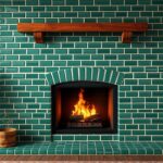 A stunning green tile fireplace, the timeless centerpiece of a warm and inviting living room.