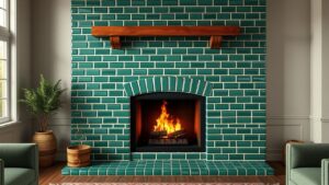 A stunning green tile fireplace, the timeless centerpiece of a warm and inviting living room.
