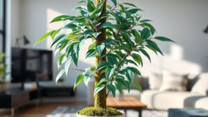 A Philodendron Hastatum 'Silver Sword' with its metallic leaves climbing a moss pole indoors.