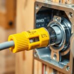 Close-up of Romex connectors securing electrical cables in a junction box, highlighting safety compliance